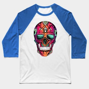 Blue Red Blend Los Muertos Skull Baseball T-Shirt